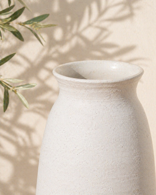 Tall White Stone Vase